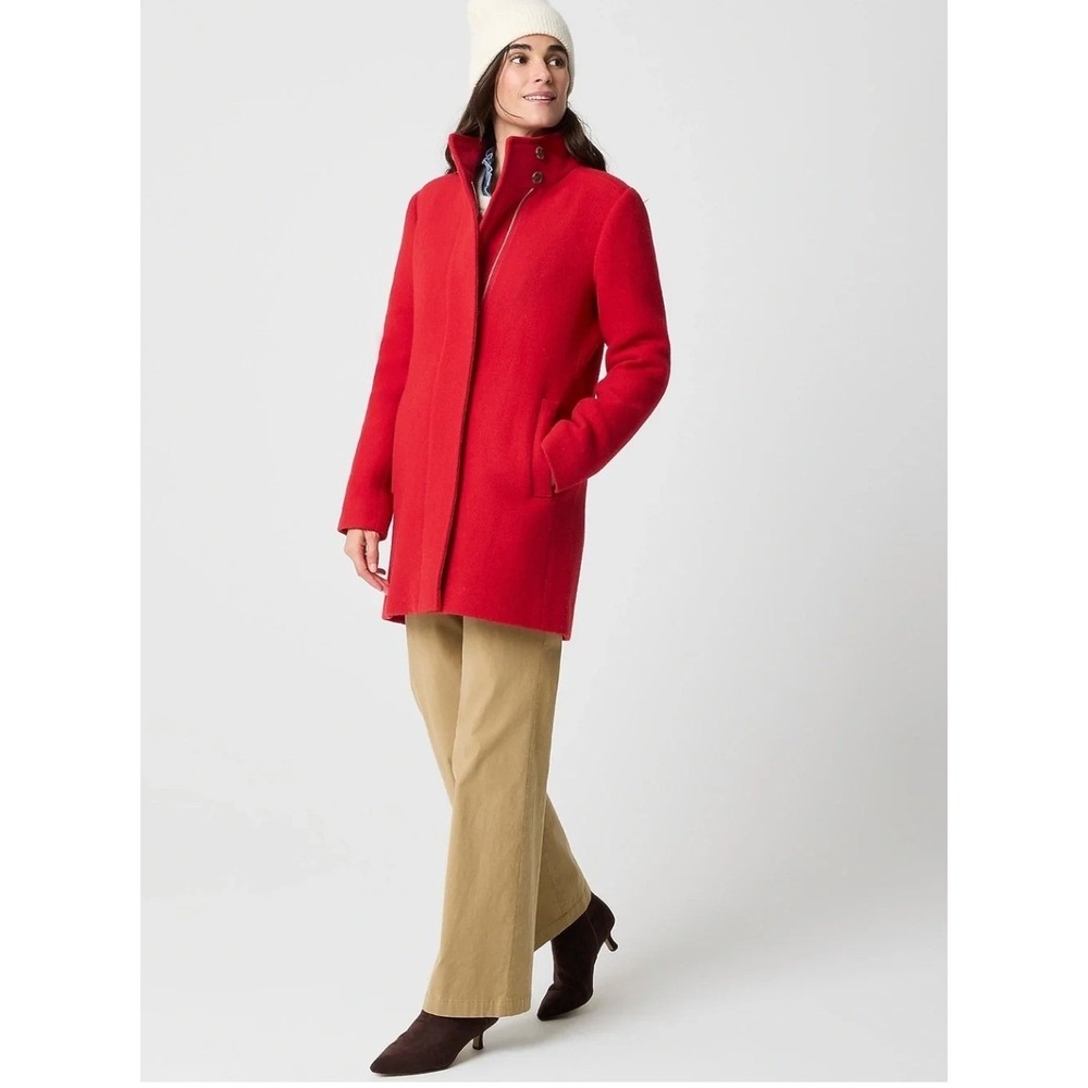 J.Crew City Coat with Button Neck in Classic Cardinal Red Wool Knit 14 - Picture 4 of 11